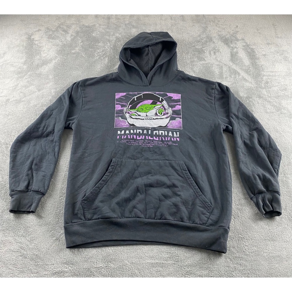Star Wars The Mandalorian Grogu Hoodie Mens Medium Black Pullover Fleece Graphic